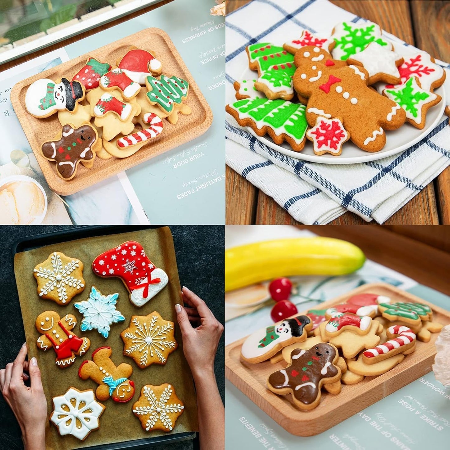 Set of 8 Mini Christmas Cookie Cutters - Small Xmas Holiday Molds for Gingerbread Man, Snowman, Christmas Sock, Candy Cane, Snowflake, Christmas Tree, Jingle Bell, and Christmas Hat Cookies