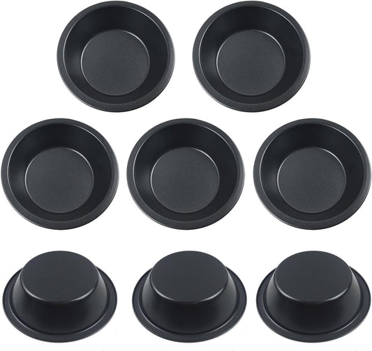 Set of 8 Nonstick 5 Inch Mini Pie Pans, Carbon Steel Bakeware for Pies, Cakes, and Tarts in Black - Small Pie Plates
