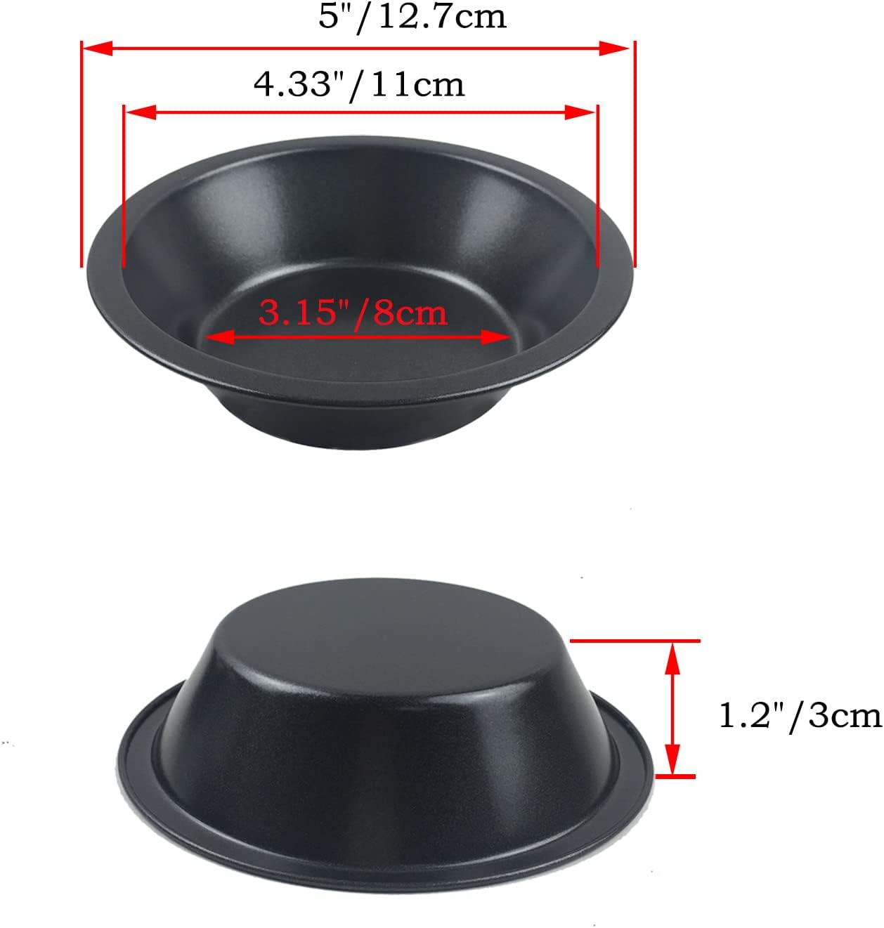 Set of 8 Nonstick 5 Inch Mini Pie Pans, Carbon Steel Bakeware for Pies, Cakes, and Tarts in Black - Small Pie Plates
