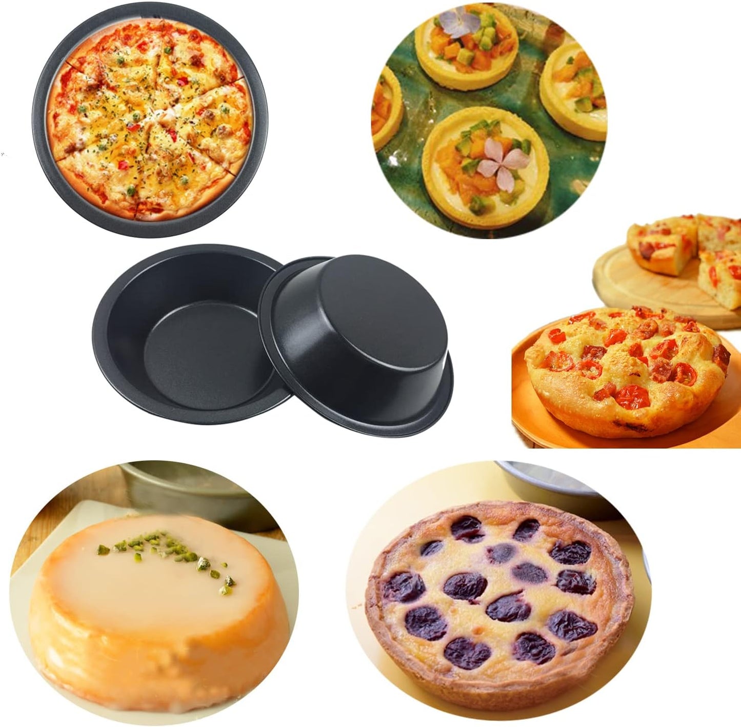 Set of 8 Nonstick 5 Inch Mini Pie Pans, Carbon Steel Bakeware for Pies, Cakes, and Tarts in Black - Small Pie Plates