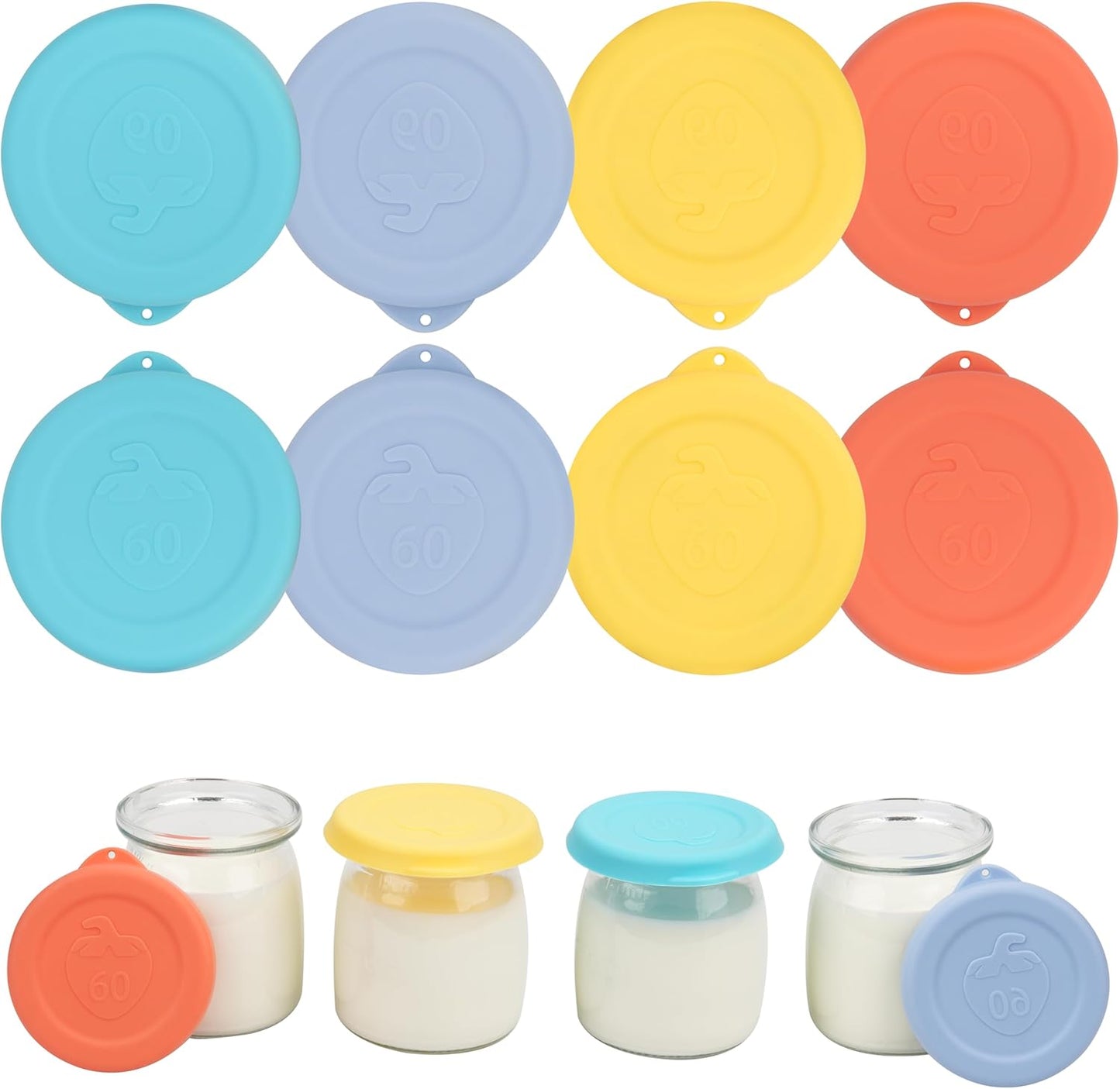 Set of 8 Purekra Silicone Replacement Lids for 6oz Yogurt Jars - BPA-Free, Dishwasher & Microwave Safe Yogurt Jar Covers for Oatmeal, Pudding, Freezer Storage - Fits Ultimate Jars (Jars Excluded)