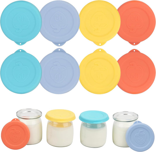 Set of 8 Purekra Silicone Replacement Lids for 6oz Yogurt Jars - BPA-Free, Dishwasher & Microwave Safe Yogurt Jar Covers for Oatmeal, Pudding, Freezer Storage - Fits Ultimate Jars (Jars Excluded)