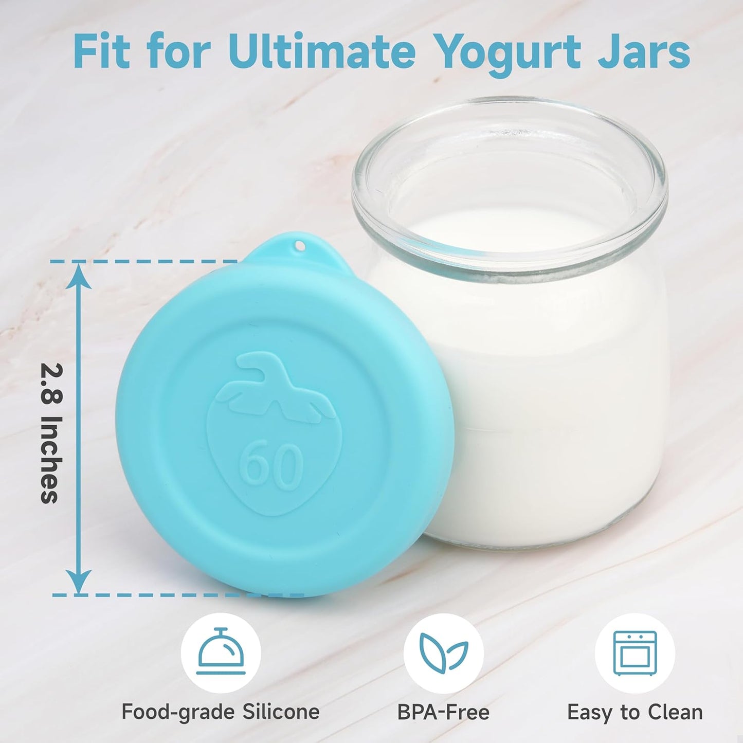Set of 8 Purekra Silicone Replacement Lids for 6oz Yogurt Jars - BPA-Free, Dishwasher & Microwave Safe Yogurt Jar Covers for Oatmeal, Pudding, Freezer Storage - Fits Ultimate Jars (Jars Excluded)