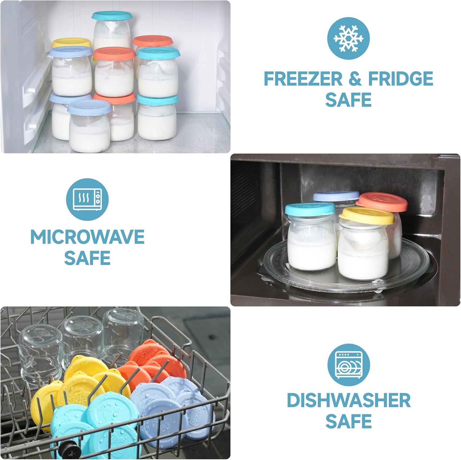 Set of 8 Purekra Silicone Replacement Lids for 6oz Yogurt Jars - BPA-Free, Dishwasher & Microwave Safe Yogurt Jar Covers for Oatmeal, Pudding, Freezer Storage - Fits Ultimate Jars (Jars Excluded)