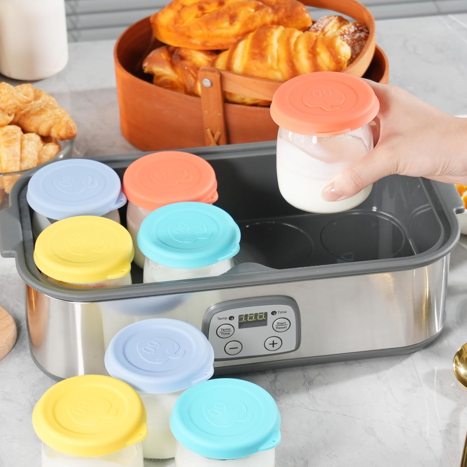 Set of 8 Purekra Silicone Replacement Lids for 6oz Yogurt Jars - BPA-Free, Dishwasher & Microwave Safe Yogurt Jar Covers for Oatmeal, Pudding, Freezer Storage - Fits Ultimate Jars (Jars Excluded)