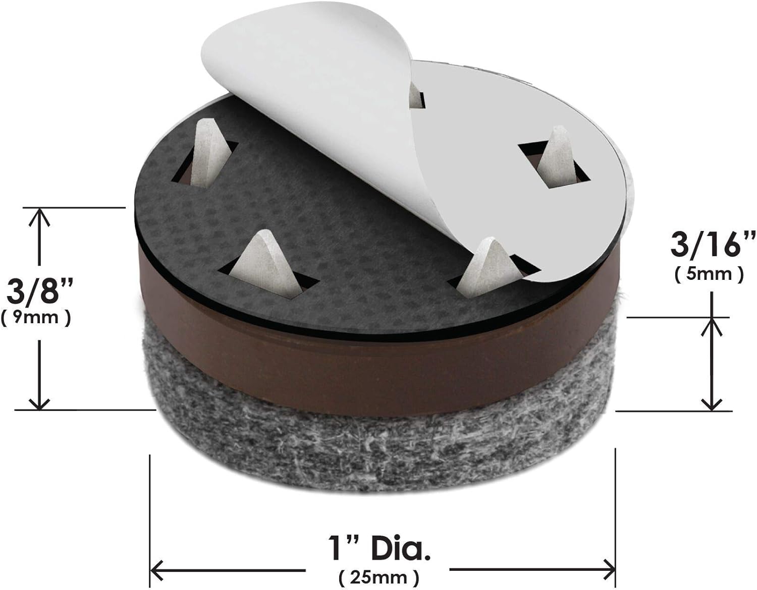 Set of 8 Slipstick GorillaFelt CB257 Chair Leg Floor Protectors - 1 Inch Round Felt Glides for Furniture Legs - Easy Tap On Design - Secure Fit Guaranteed