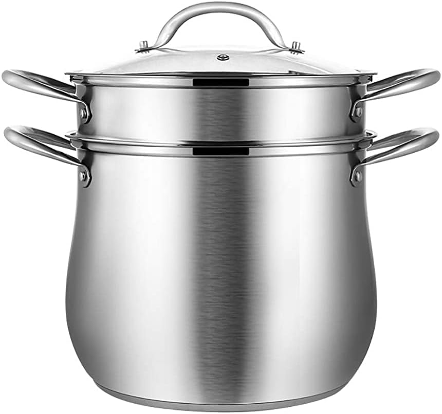 SEYFI 2-Tier Stainless Steel Steamer Pan Set with Vegetable Insert Pans and Glass Lid - 26 * 28.6cm