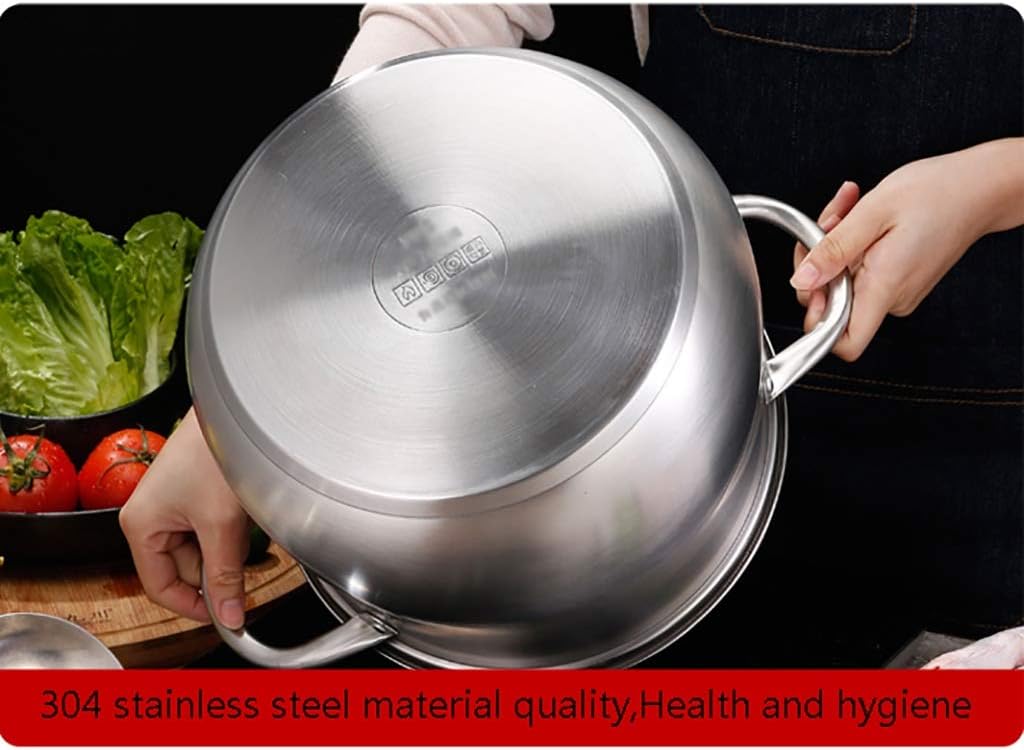 SEYFI 2-Tier Stainless Steel Steamer Pan Set with Vegetable Insert Pans and Glass Lid - 26 * 28.6cm