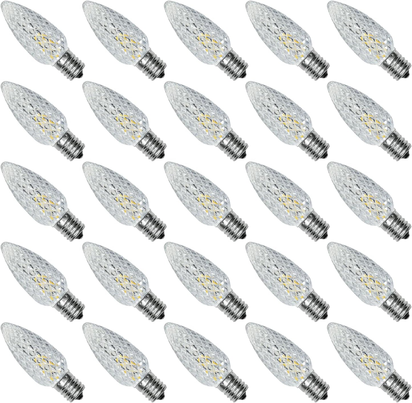 Shatterproof Austin Coast 25-Pack LED C9 Christmas Light Bulbs - Waterproof Plastic Bulbs for Outdoor String Lights, E17 Base, 0.6W, Warm White 2700K, 50LM - Holiday Decor