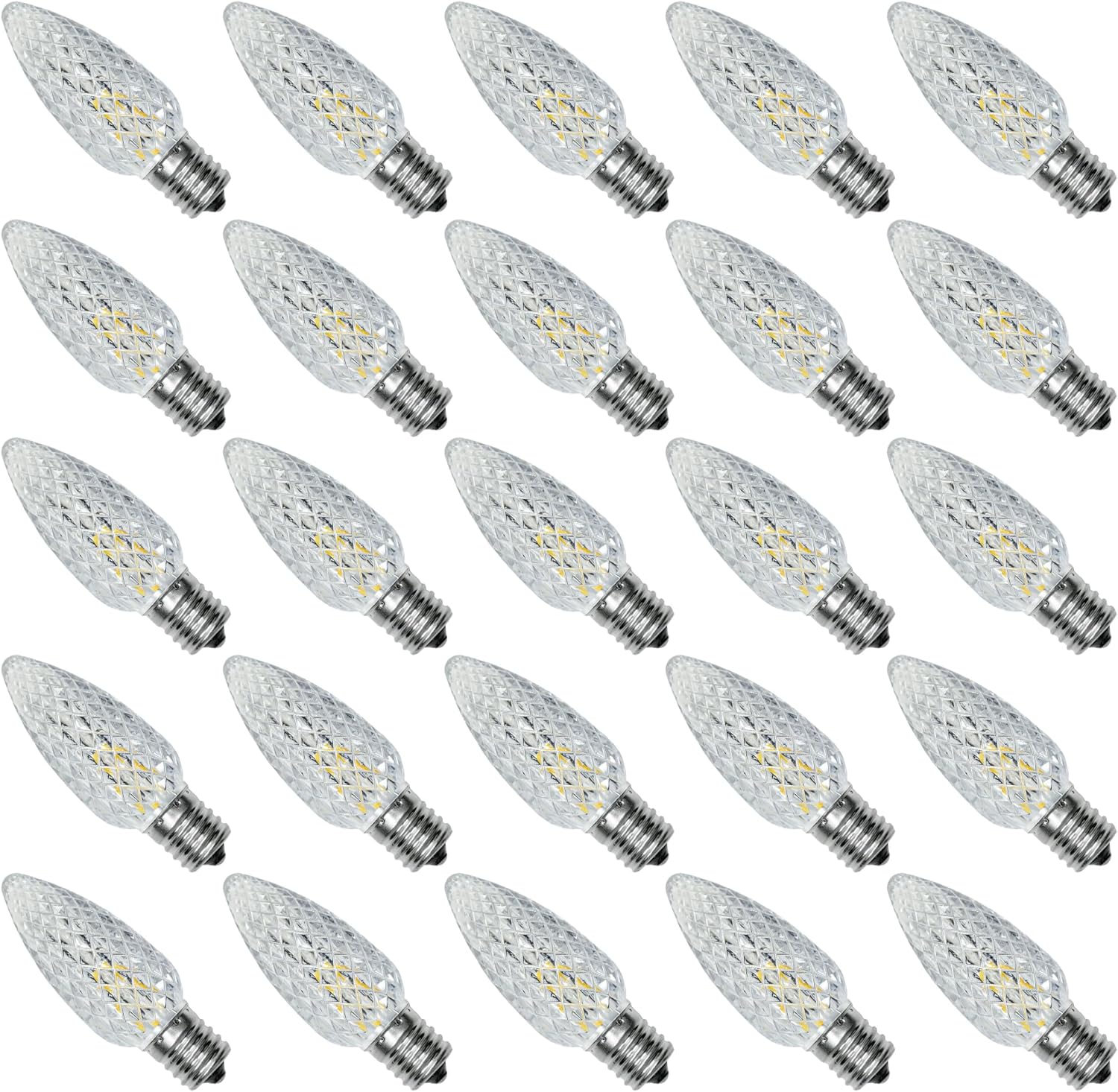 Shatterproof Austin Coast 25-Pack LED C9 Christmas Light Bulbs - Waterproof Plastic Bulbs for Outdoor String Lights, E17 Base, 0.6W, Warm White 2700K, 50LM - Holiday Decor