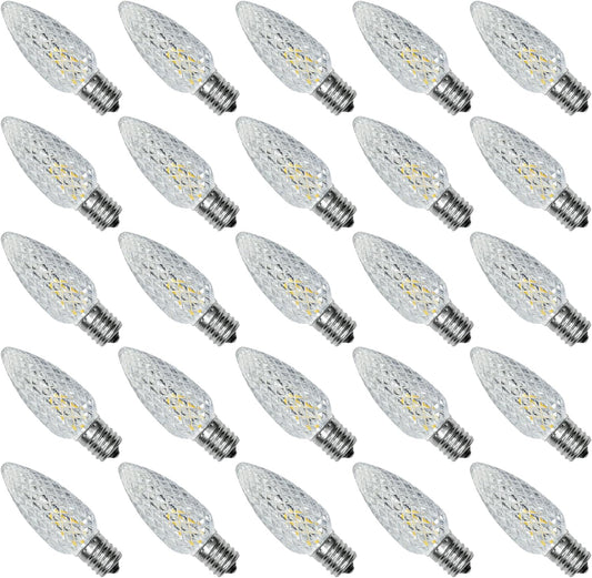 Shatterproof Austin Coast 25-Pack LED C9 Christmas Light Bulbs - Waterproof Plastic Bulbs for Outdoor String Lights, E17 Base, 0.6W, Warm White 2700K, 50LM - Holiday Decor