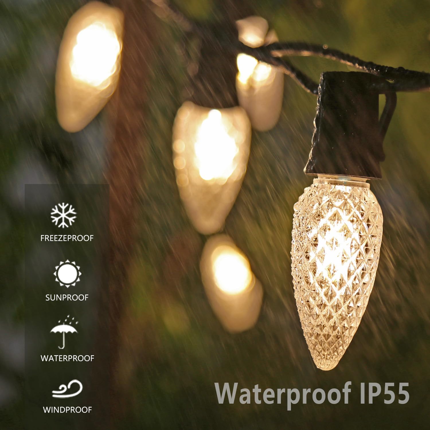 Shatterproof Austin Coast 25-Pack LED C9 Christmas Light Bulbs - Waterproof Plastic Bulbs for Outdoor String Lights, E17 Base, 0.6W, Warm White 2700K, 50LM - Holiday Decor
