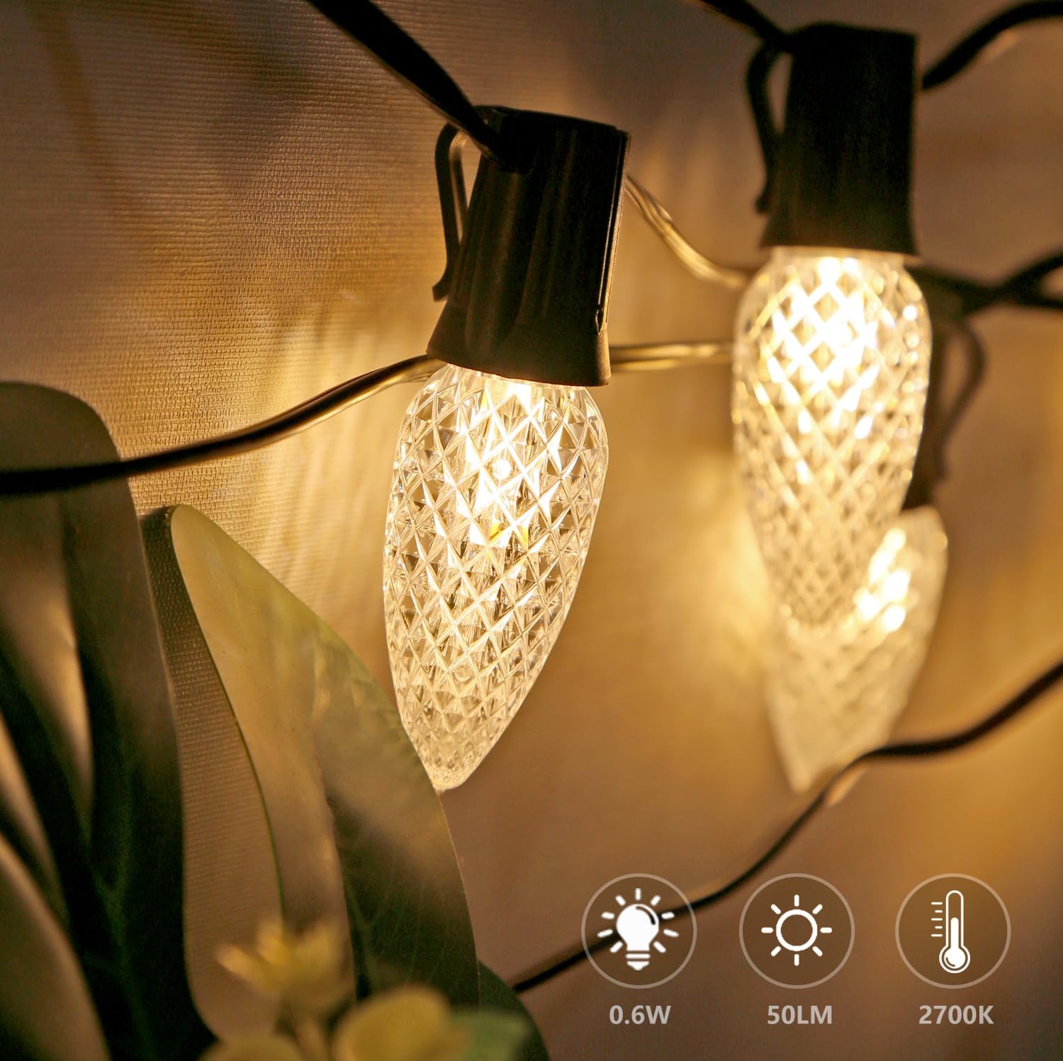 Shatterproof Austin Coast 25-Pack LED C9 Christmas Light Bulbs - Waterproof Plastic Bulbs for Outdoor String Lights, E17 Base, 0.6W, Warm White 2700K, 50LM - Holiday Decor