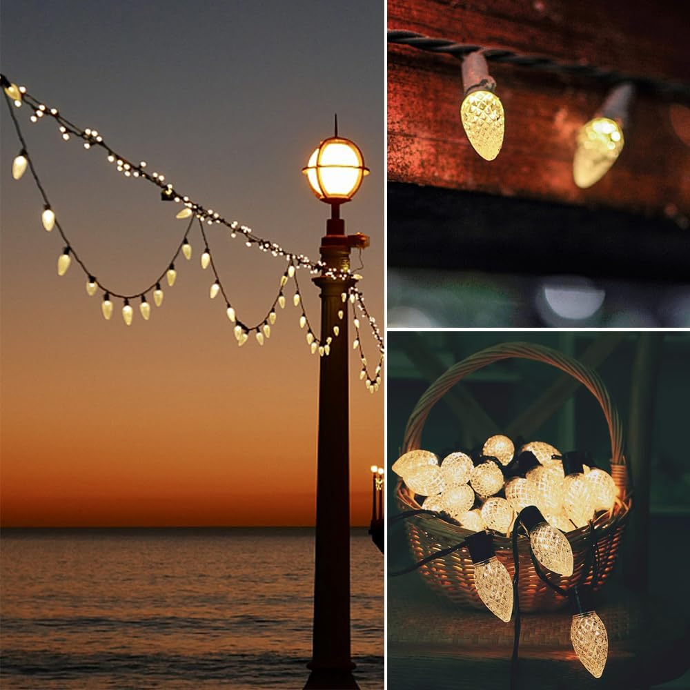 Shatterproof Austin Coast 25-Pack LED C9 Christmas Light Bulbs - Waterproof Plastic Bulbs for Outdoor String Lights, E17 Base, 0.6W, Warm White 2700K, 50LM - Holiday Decor