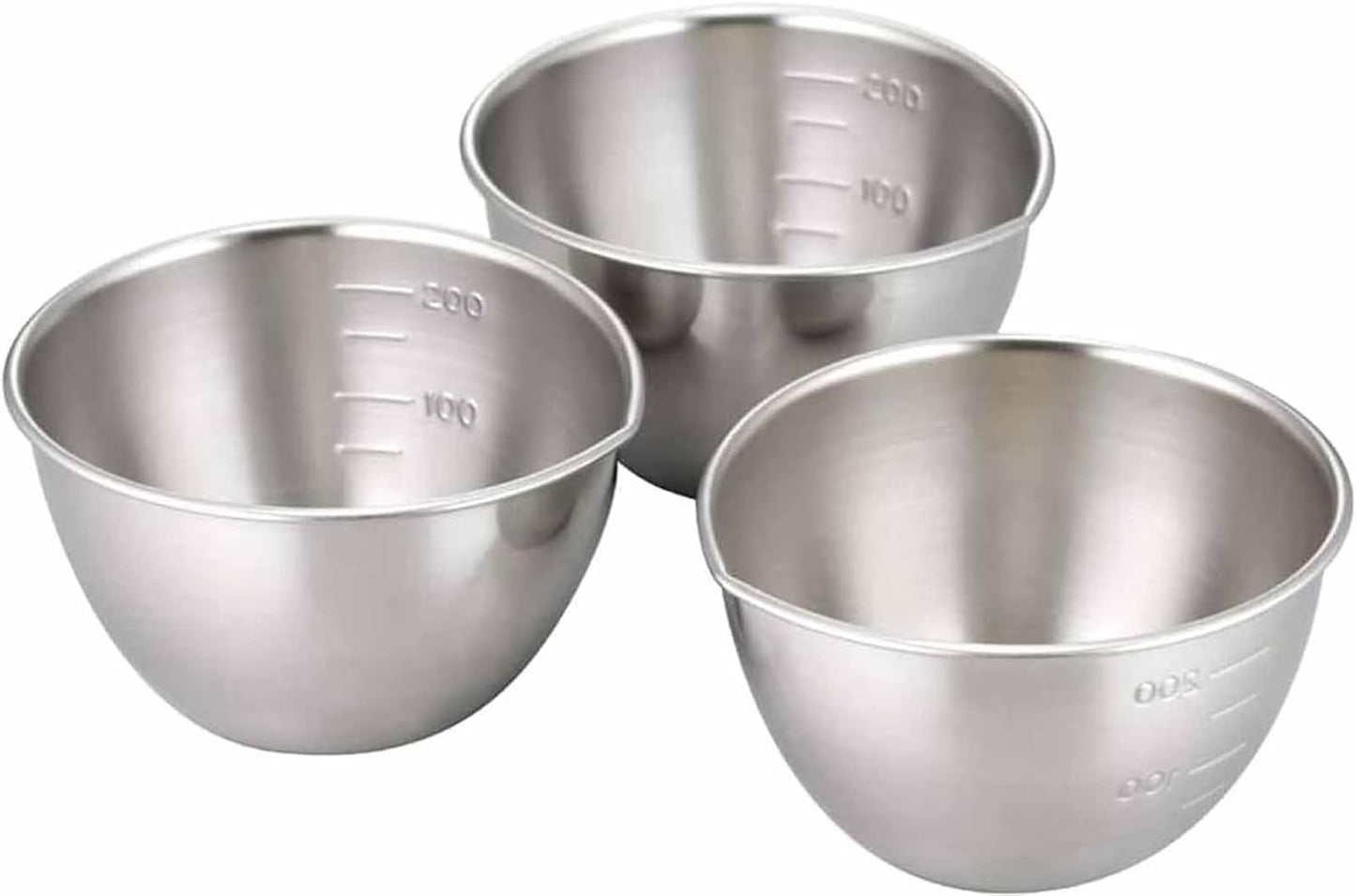 Shimomura 28867 Stainless Steel Bowl Set of 3 with Pourer and Graduated Marks, 9.1 fl oz (270 ml) - Dishwasher Safe and Convenient for Small Divided Food Prep