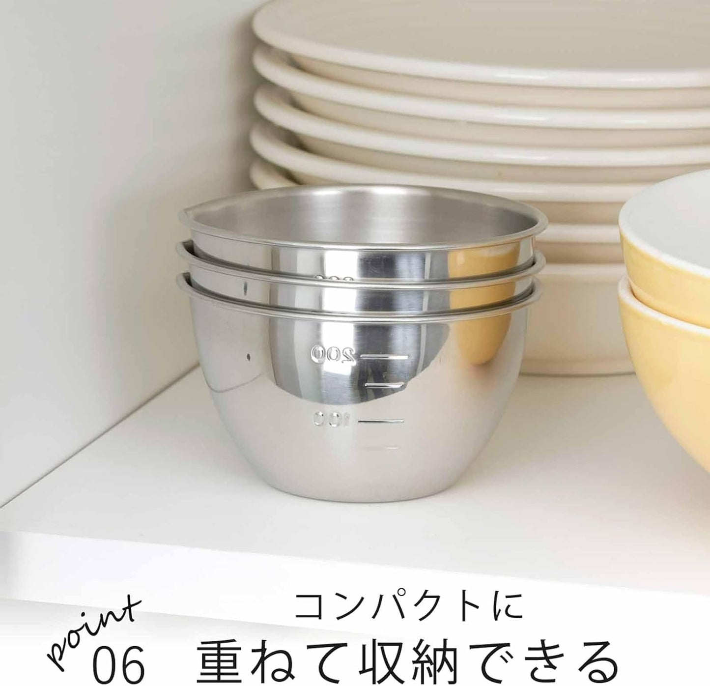 Shimomura 28867 Stainless Steel Bowl Set of 3 with Pourer and Graduated Marks, 9.1 fl oz (270 ml) - Dishwasher Safe and Convenient for Small Divided Food Prep