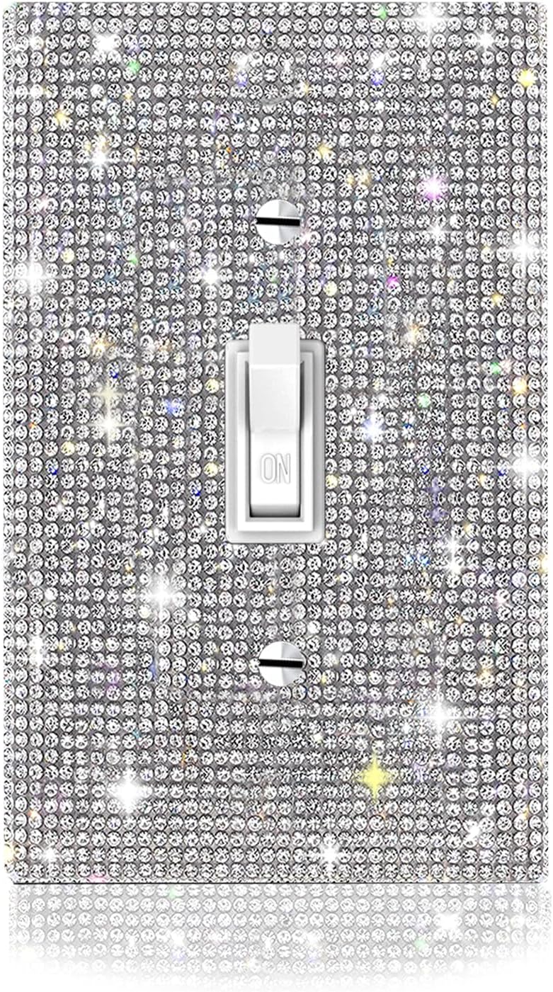 Shiny Silver Rhinestone Light Switch Cover Plate for Single Gang Wall Plate - Decorative Wall Plate Cover with Rhinestones