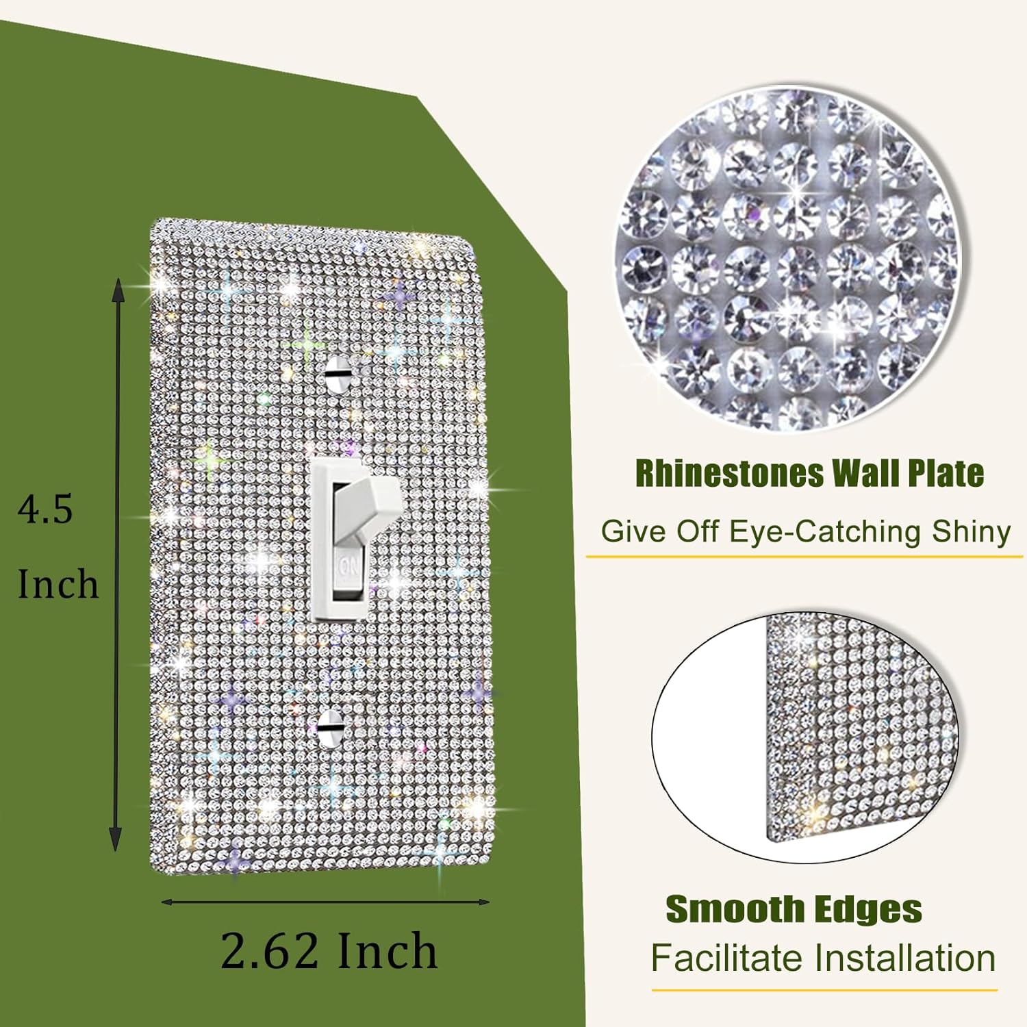 Shiny Silver Rhinestone Light Switch Cover Plate for Single Gang Wall Plate - Decorative Wall Plate Cover with Rhinestones