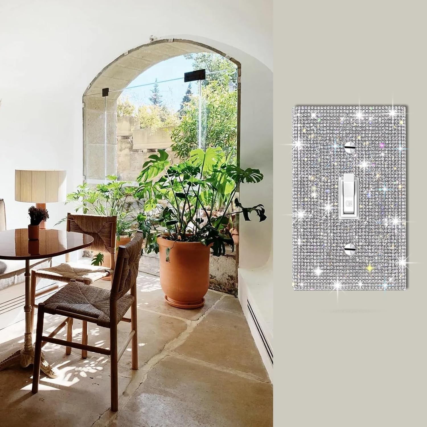 Shiny Silver Rhinestone Light Switch Cover Plate for Single Gang Wall Plate - Decorative Wall Plate Cover with Rhinestones