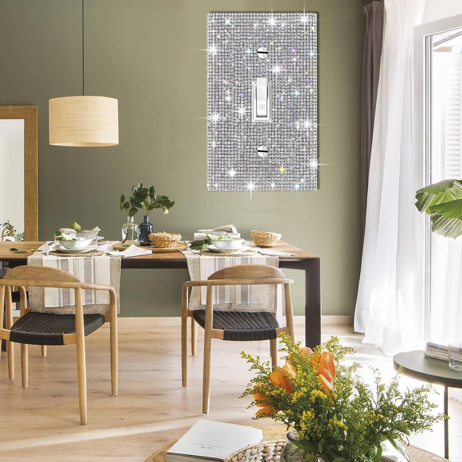 Shiny Silver Rhinestone Light Switch Cover Plate for Single Gang Wall Plate - Decorative Wall Plate Cover with Rhinestones