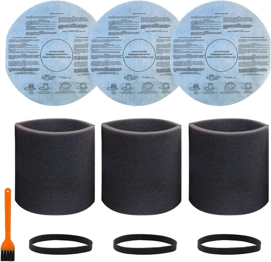 Shop Vac Wet/Dry Vacuum Cleaner Filters Combo Pack - Foam Sleeve + Dry Filter Discs + Retaining Band - Replacement Parts for Vf2002 - 10PCS