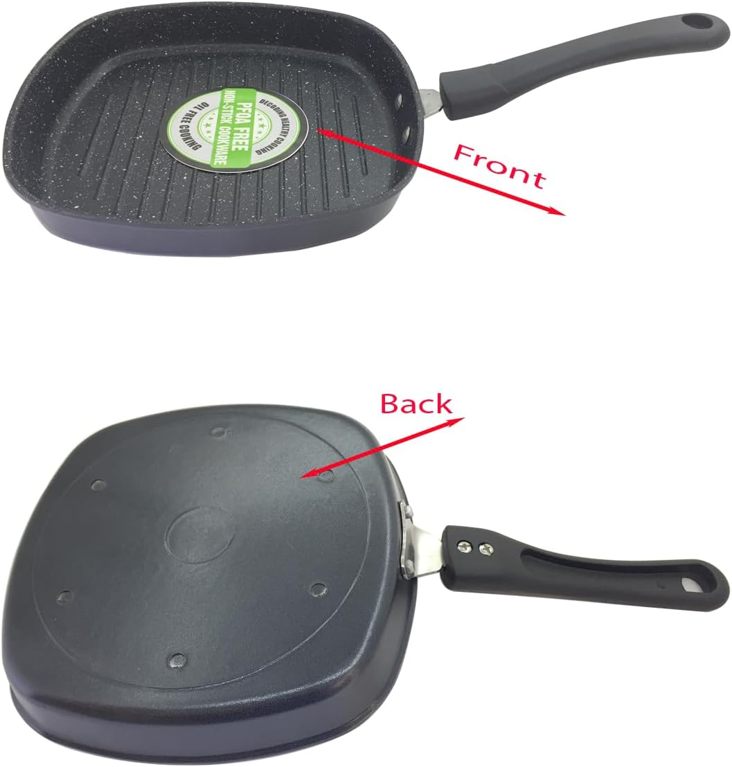 SHRIYA Pre-Seasoned Nonstick Aluminum Deep Square Grill Pan for Stove Tops - Ideal for Grilling Veggies, Fish, and Meats - Includes Easy-Grip Handles