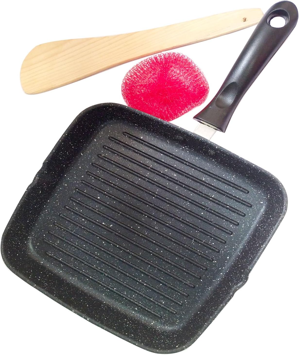 SHRIYA Pre-Seasoned Nonstick Aluminum Deep Square Grill Pan for Stove Tops - Ideal for Grilling Veggies, Fish, and Meats - Includes Easy-Grip Handles