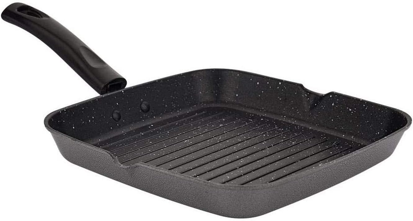 SHRIYA Pre-Seasoned Nonstick Aluminum Deep Square Grill Pan for Stove Tops - Ideal for Grilling Veggies, Fish, and Meats - Includes Easy-Grip Handles