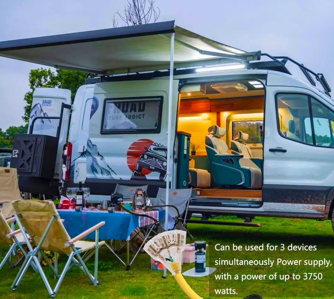 Siawclub 30A to 20A 110V RV Plug Extension Adapter Cord, TT-30P Male to 3X 5-15R/5-20R Outlets, LED Power Indicator, 1FT