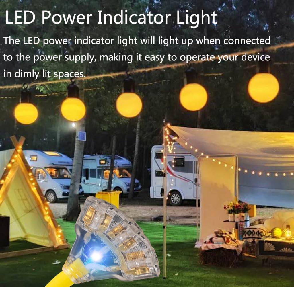 Siawclub 30A to 20A 110V RV Plug Extension Adapter Cord, TT-30P Male to 3X 5-15R/5-20R Outlets, LED Power Indicator, 1FT