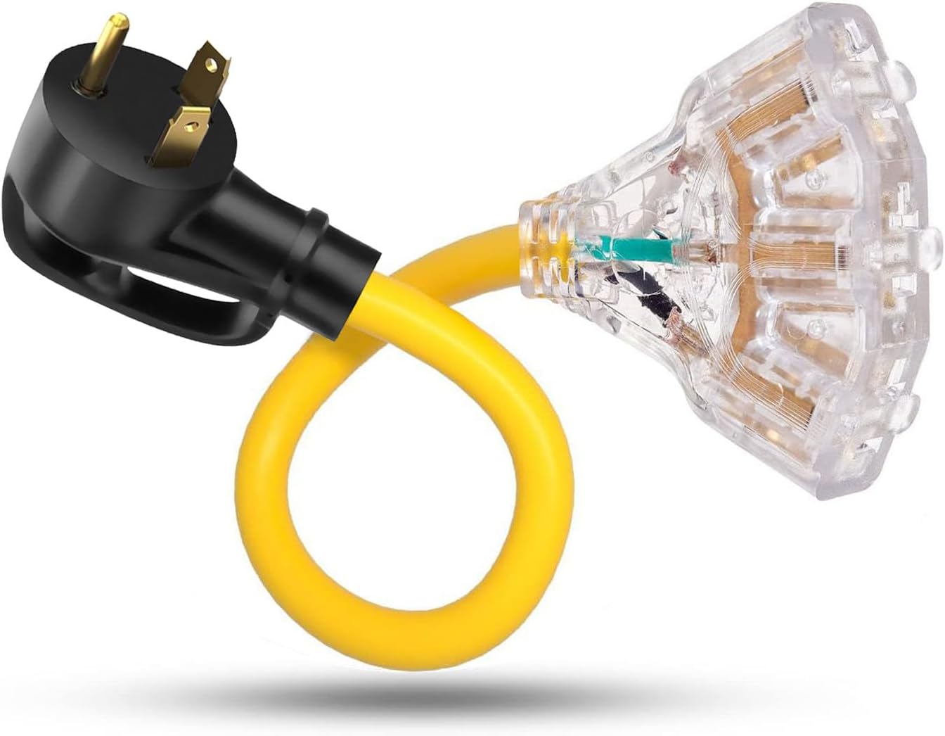 Siawclub 30A to 20A 110V RV Plug Extension Adapter Cord, TT-30P Male to 3X 5-15R/5-20R Outlets, LED Power Indicator, 1FT