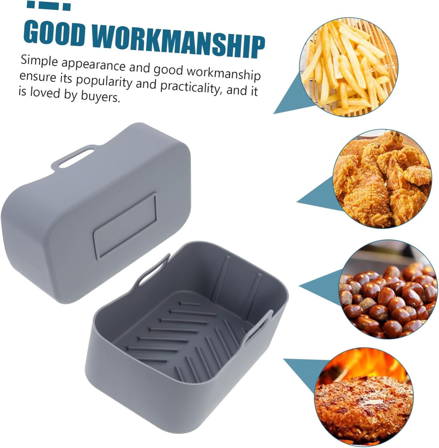 Silicone Air Fryer Accessories Set with Round Cake Pans, Baking Tray, and Cookbook - Grey Cabilock Airfryer Pot Kit