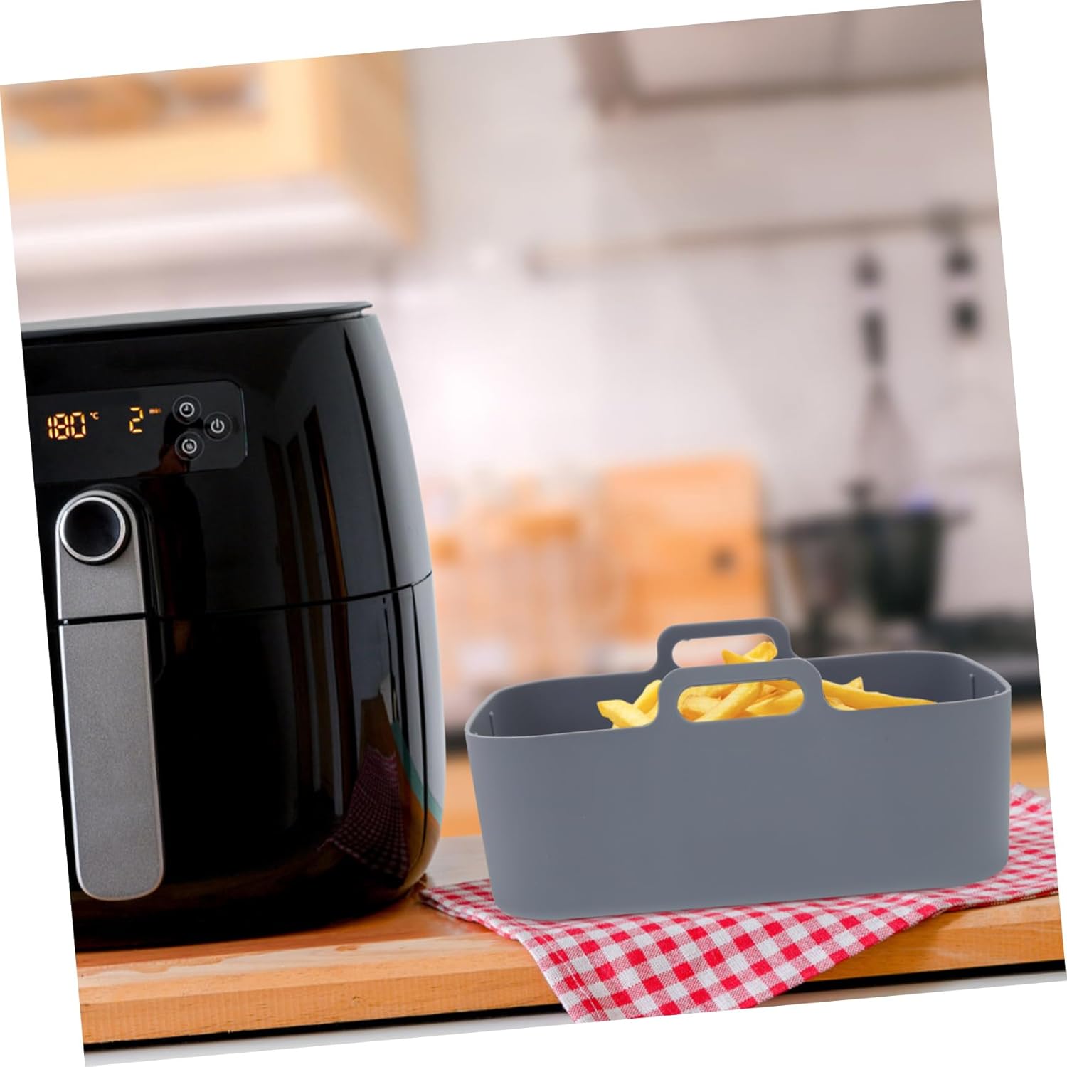 Silicone Air Fryer Accessories Set with Round Cake Pans, Baking Tray, and Cookbook - Grey Cabilock Airfryer Pot Kit