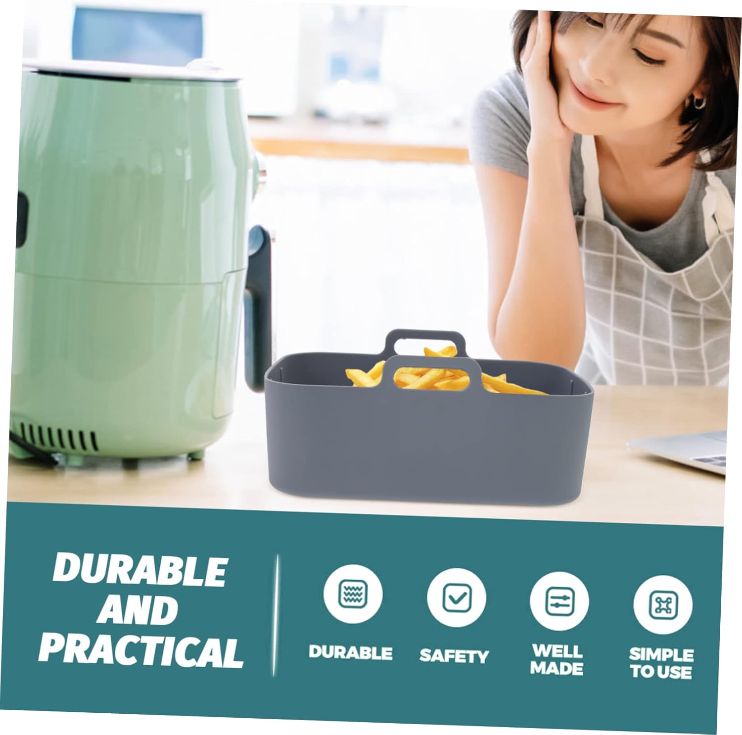 Silicone Air Fryer Accessories Set with Round Cake Pans, Baking Tray, and Cookbook - Grey Cabilock Airfryer Pot Kit