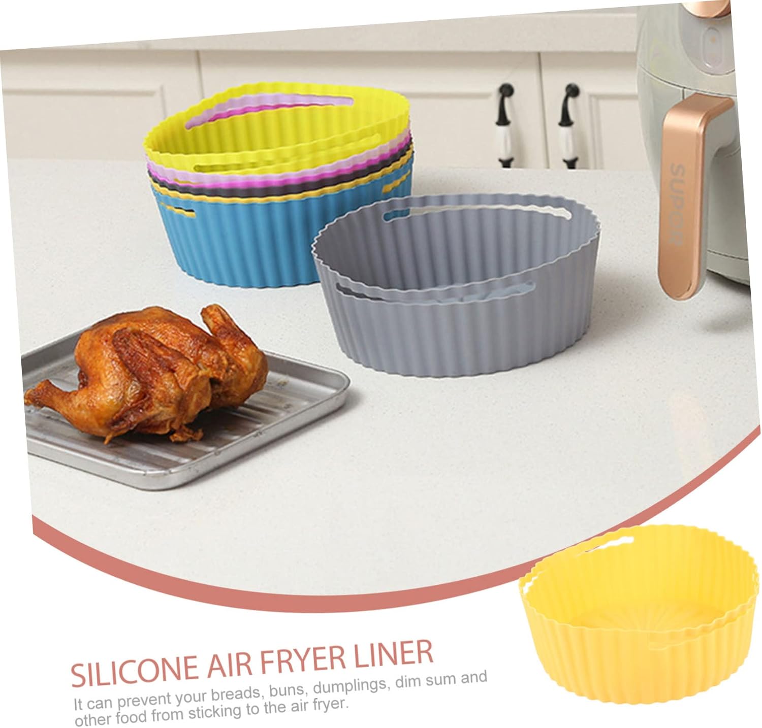 Silicone Air Fryer Liner Mat - Reusable Cooking Mat for Air Fryer and Toaster Oven - Silicone Pot for Baking and Frying - Kitchen Accessory
