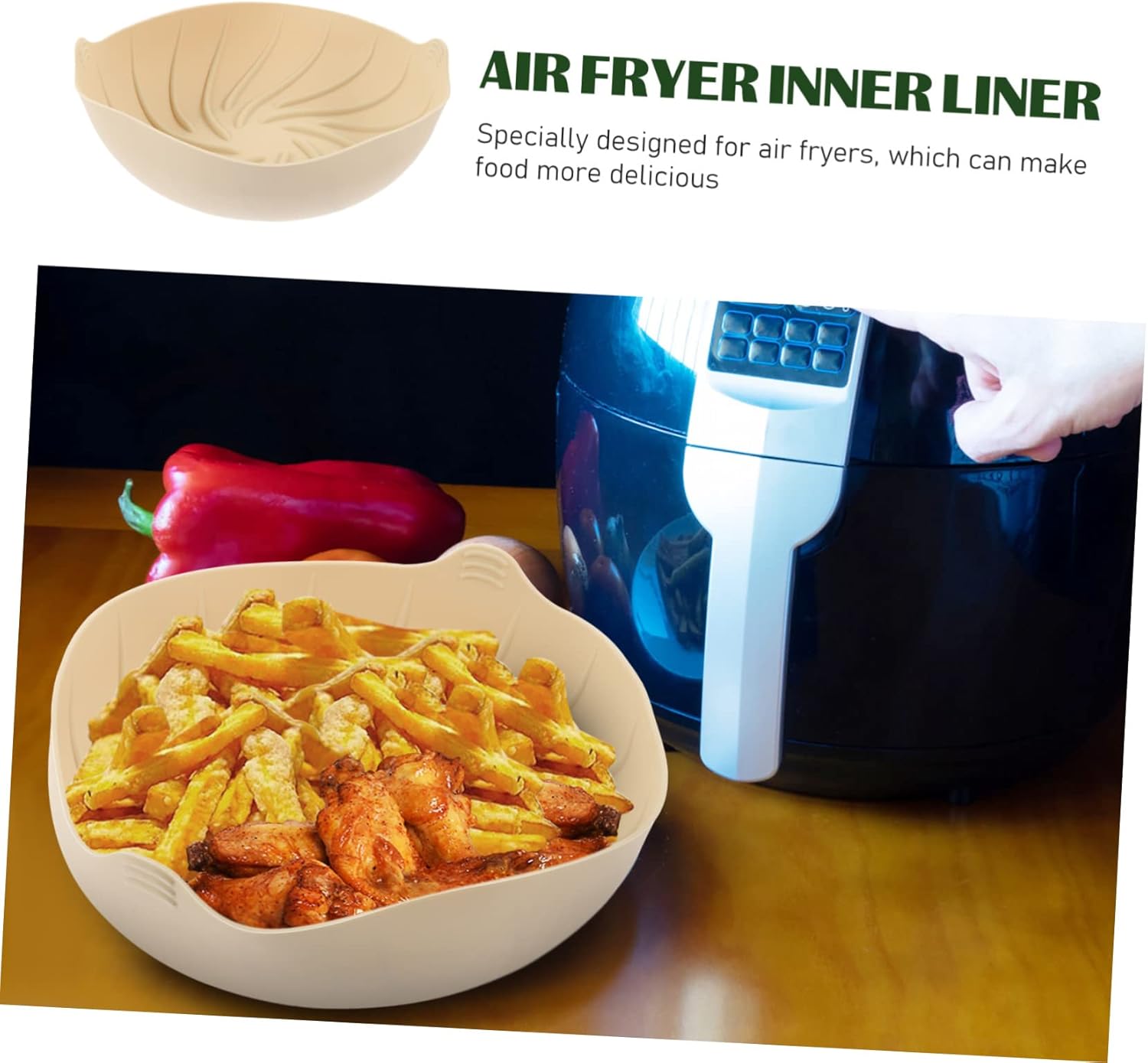 Silicone Baking Pot and Heat-Resistant Liner Set for Air Fryer, Oven, and Microwave - Milky Color