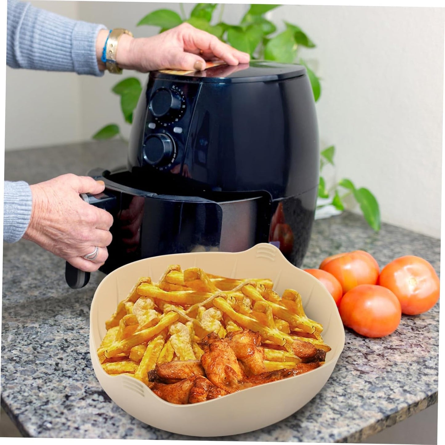 Silicone Baking Pot and Heat-Resistant Liner Set for Air Fryer, Oven, and Microwave - Milky Color