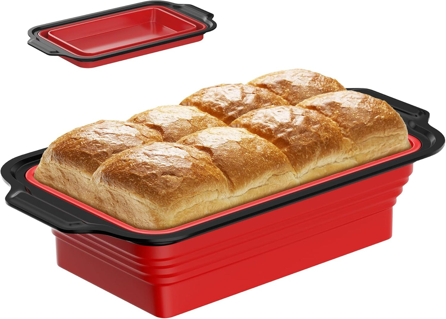 Silicone Bread Loaf Pan with Metal Frame for Homemade Bread - Non-Stick Baking Mold, Foldable Design - Black+Red, 1 Pack