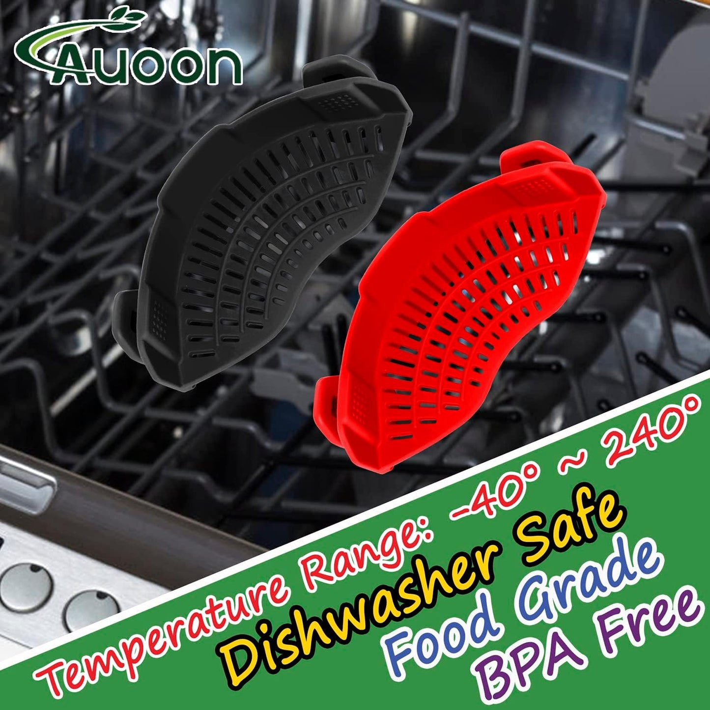 Silicone Clip-On Strainer for Pots and Pans - Pasta, Meat, Vegetables, Fruit - Gray Kitchen Colander