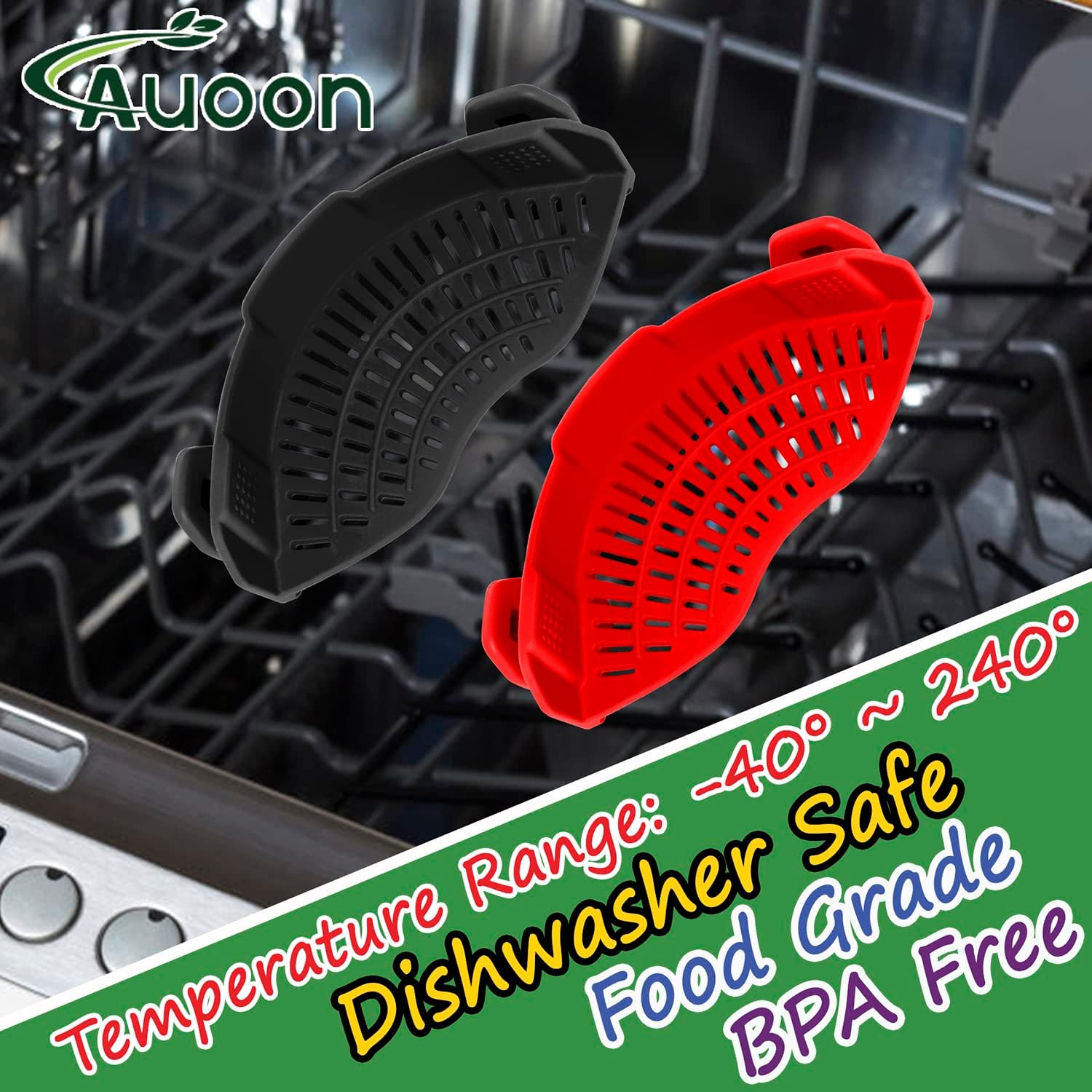Silicone Clip-On Strainer for Pots and Pans - Pasta, Meat, Vegetables, Fruit - Gray Kitchen Colander