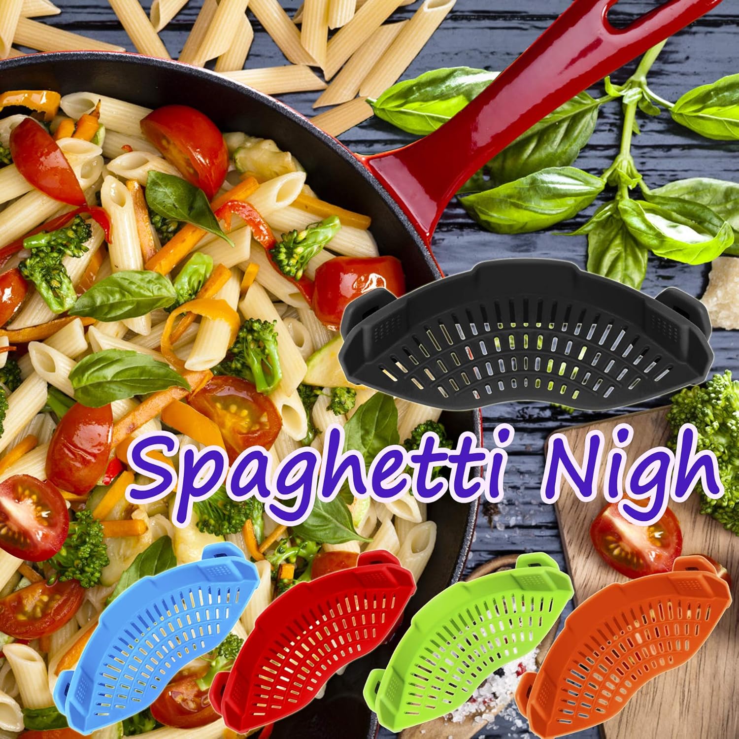 Silicone Clip-On Strainer for Pots and Pans - Pasta, Meat, Vegetables, Fruit - Gray Kitchen Colander