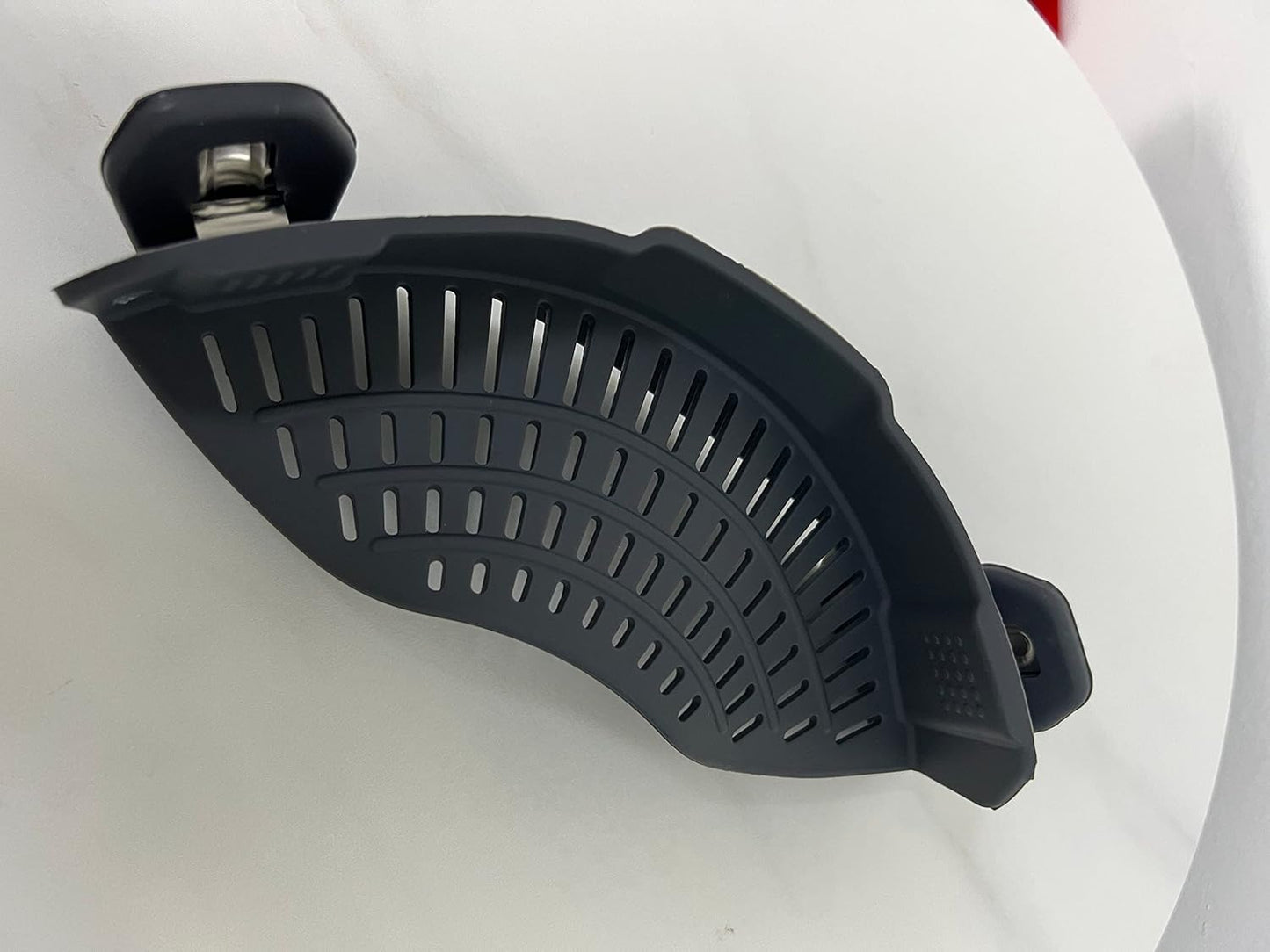 Silicone Clip-On Strainer for Pots and Pans - Pasta, Meat, Vegetables, Fruit - Gray Kitchen Colander