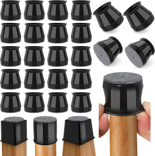 Silicone Felt Furniture Leg Pads Caps Covers for Hardwood Floors - 24 Pcs Ansible Chair Leg Floor Protectors