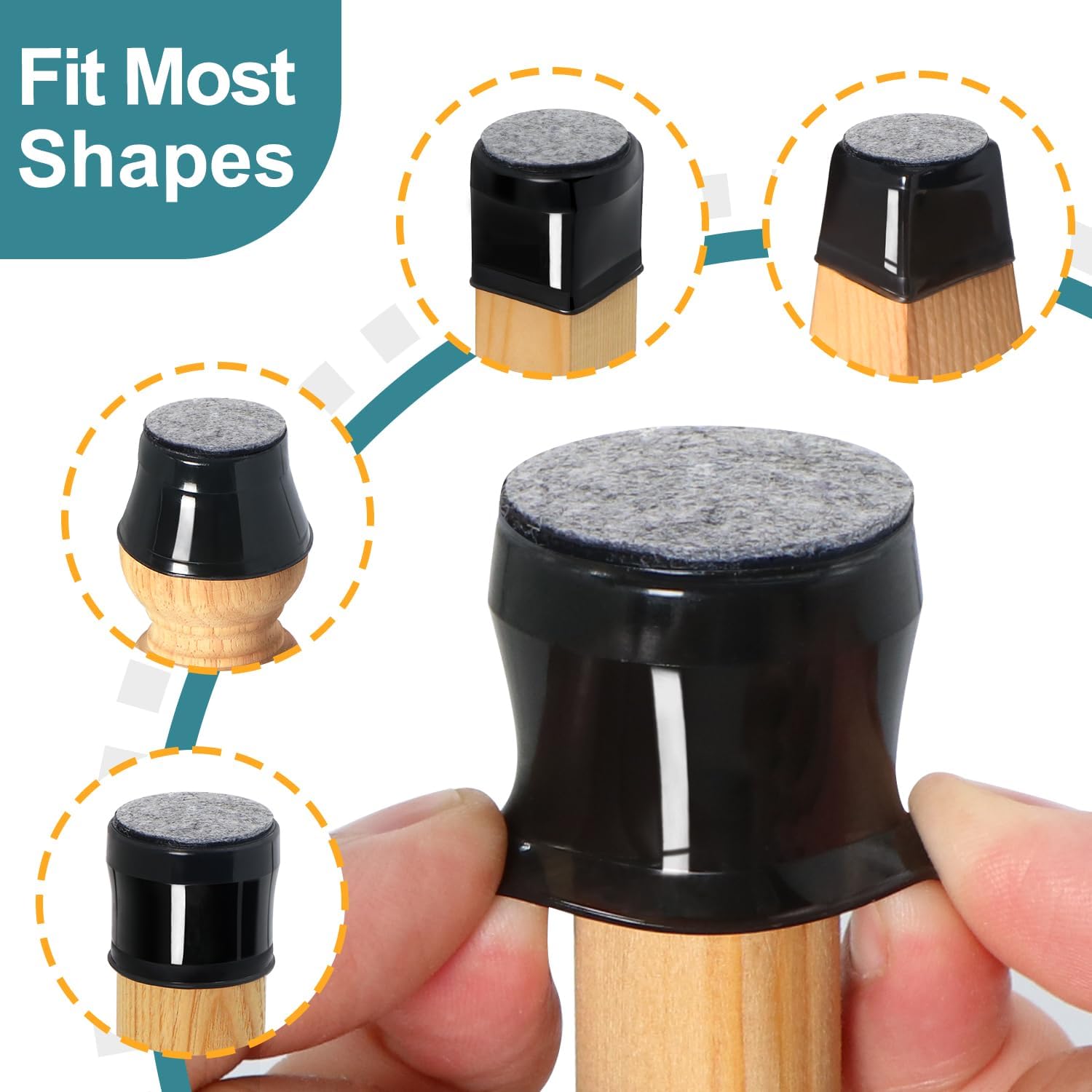 Silicone Felt Furniture Leg Pads Caps Covers for Hardwood Floors - 24 Pcs Ansible Chair Leg Floor Protectors