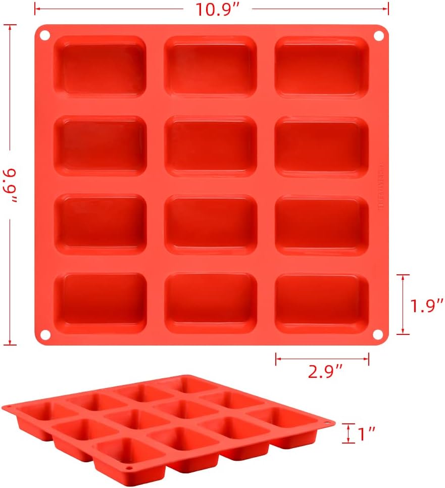 Silicone Mini Loaf Pan for Baking Brownies, Bread, and Cheesecake - 12 Cavities Nonstick Food Grade Bakeware