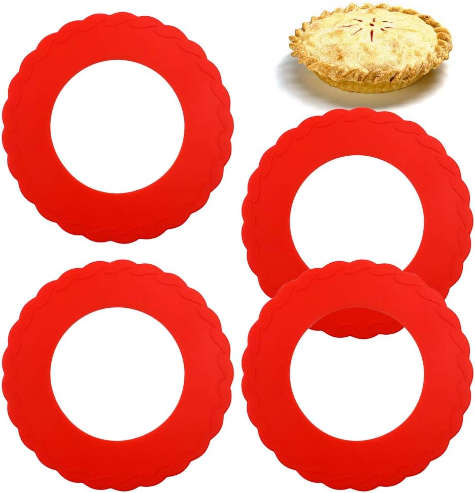 Silicone Mini Pie Crust Shields Set of 4, Baking Pan Protectors for 4-6 inch Pies (Red)