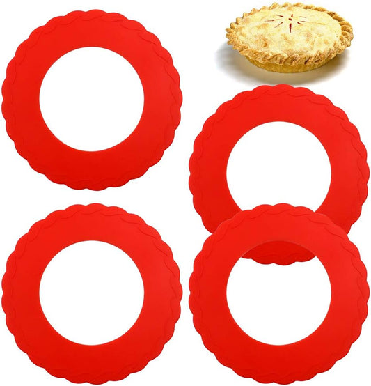 Silicone Mini Pie Crust Shields Set of 4, Baking Pan Protectors for 4-6 inch Pies (Red)