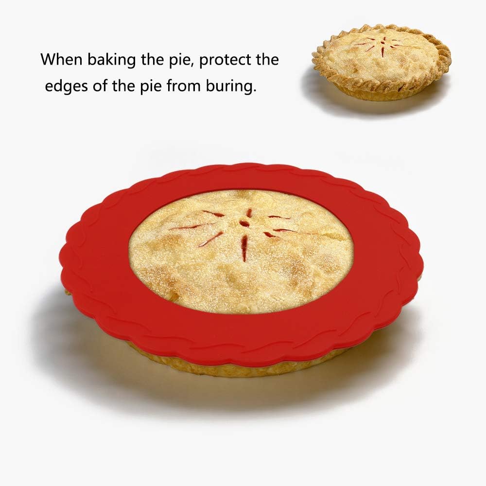 Silicone Mini Pie Crust Shields Set of 4, Baking Pan Protectors for 4-6 inch Pies (Red)