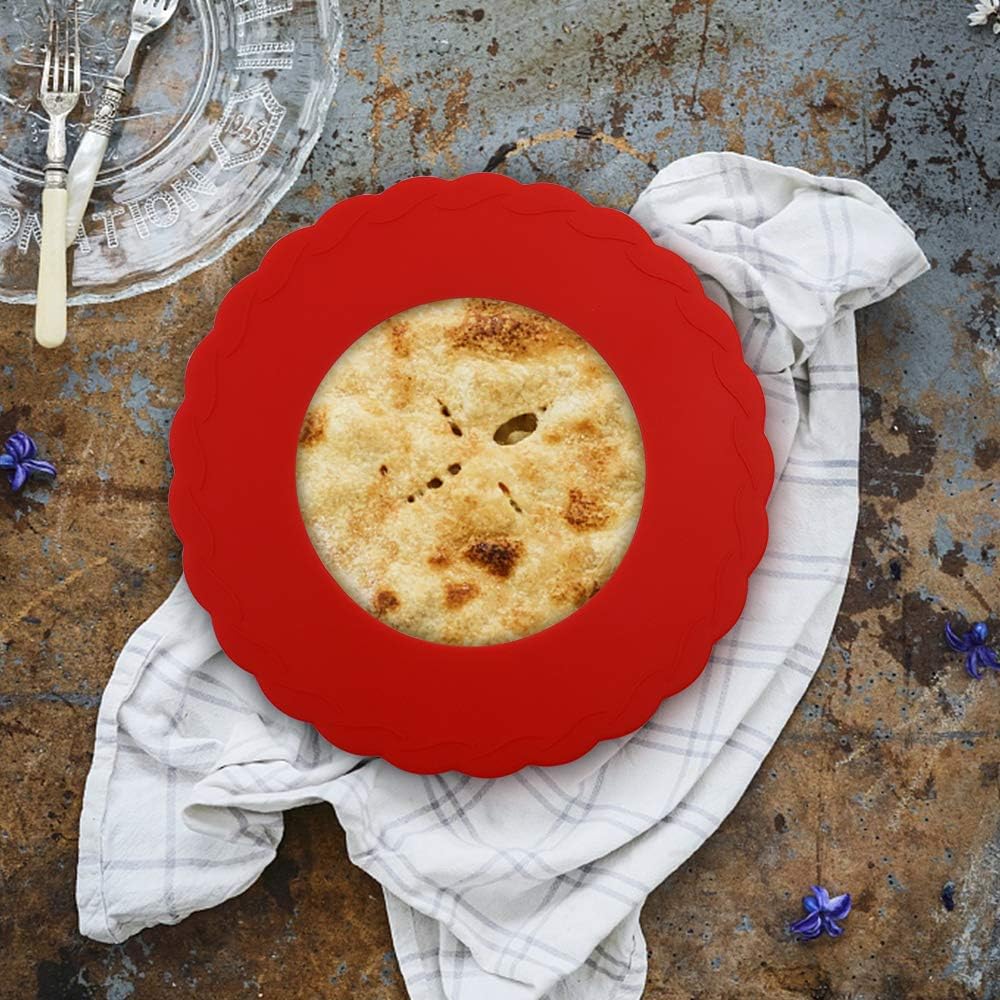 Silicone Mini Pie Crust Shields Set of 4, Baking Pan Protectors for 4-6 inch Pies (Red)