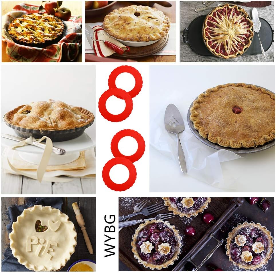 Silicone Mini Pie Crust Shields Set of 4, Baking Pan Protectors for 4-6 inch Pies (Red)